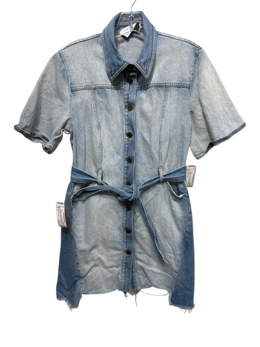 Significant Other Size 6 Light Wash Cotton Denim Short Sleeve Button Front Dress Light Wash / 6