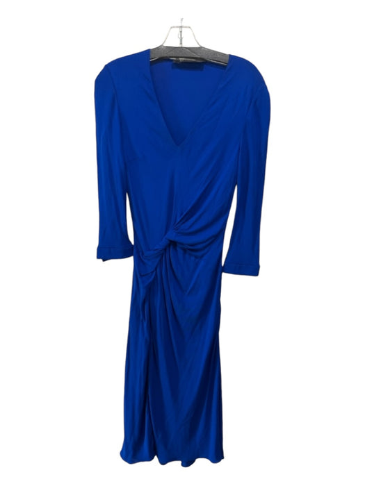 Versace Size 40 Cobalt Blue Viscose Twist V Neck Long Sleeve Midi Dress Cobalt Blue / 40