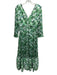 Antonio Melani Size 2 Green Polyester Floral V Neck Maxi Dress Green / 2