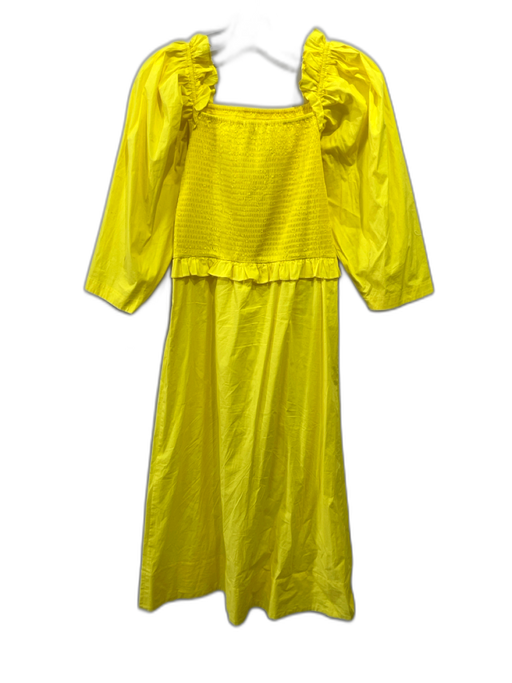 Sea New York Size 4 Yellow Cotton Shirred Square Neck Ruffle Midi Dress Yellow / 4