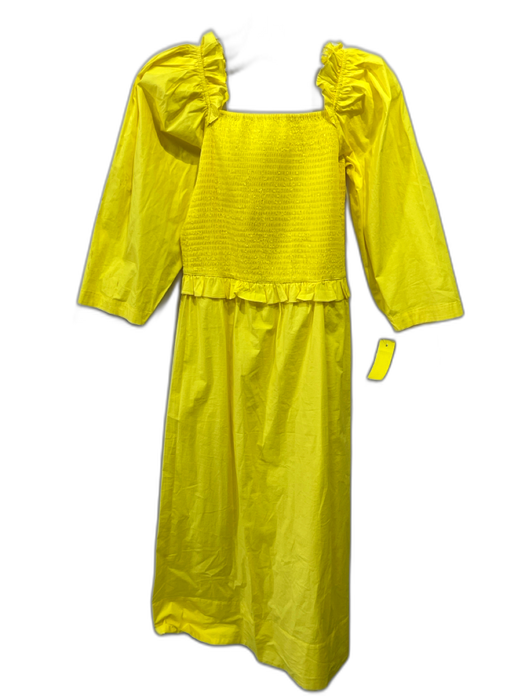 Sea New York Size 4 Yellow Cotton Shirred Square Neck Ruffle Midi Dress Yellow / 4