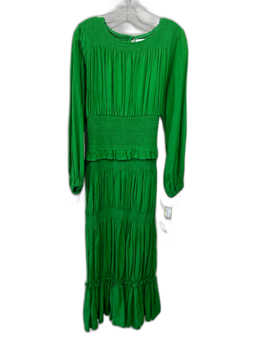 Orire Size 6 Green Linen & Cotton Smocked Waist Gathered Maxi Dress Green / 6