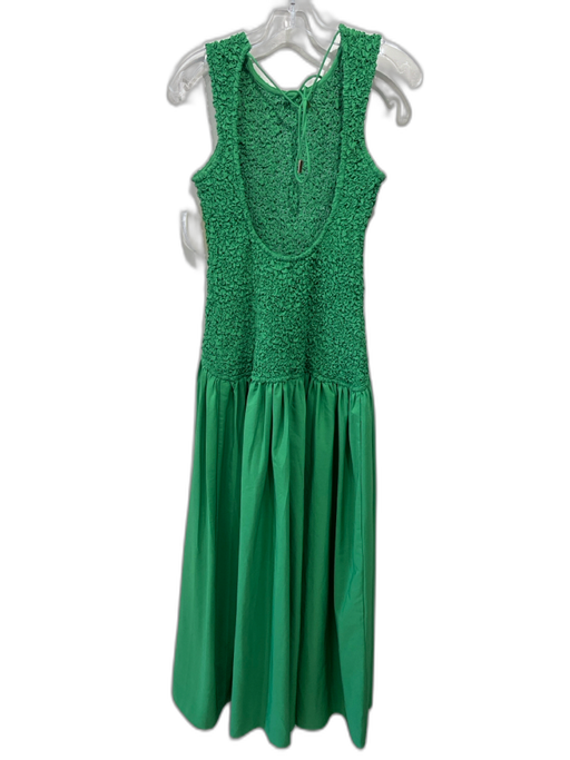 The Wolf Gang Size M Green Polyester Shirred Drop Waist Tie Maxi Dress Green / M