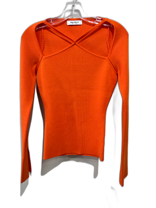 Ena Pelly Size 4 Orange Polyester Blend Knit Cut Out Long Sleeve Top Orange / 4