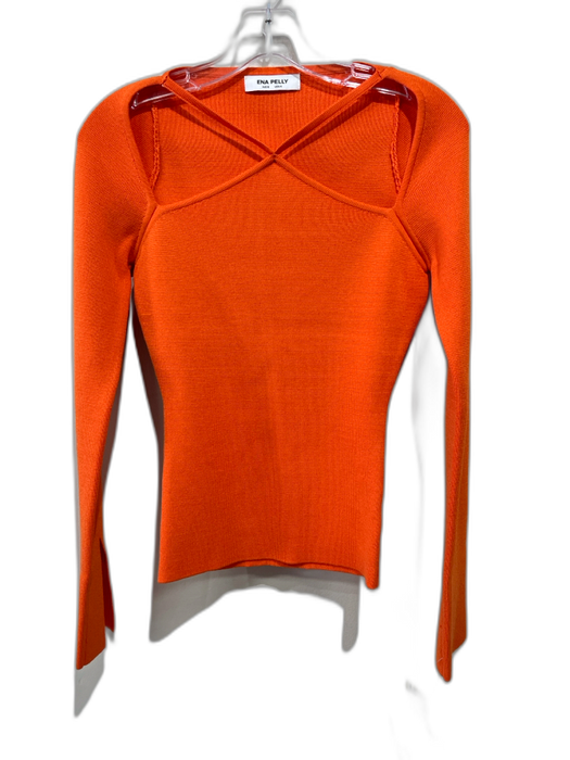 Ena Pelly Size 4 Orange Polyester Blend Knit Cut Out Long Sleeve Top Orange / 4