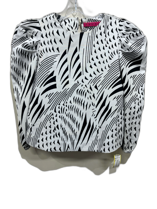 Buru Size XS White & Black Cotton Blend Puff Shoulder Abstract Circle Skirt Set White & Black / XS