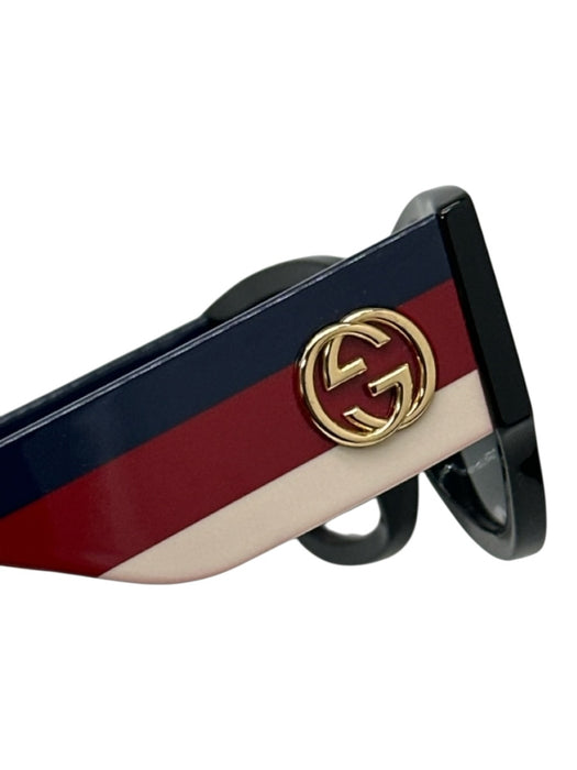 Gucci Black, Blue, Red Acetate Wayfarer Stripe Gold Logo Sunglasses Black, Blue, Red