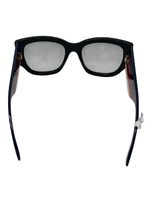 Gucci Black, Blue, Red Acetate Wayfarer Stripe Gold Logo Sunglasses Black, Blue, Red