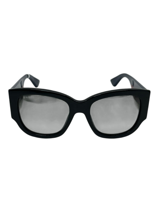 Gucci Black, Blue, Red Acetate Wayfarer Stripe Gold Logo Sunglasses Black, Blue, Red