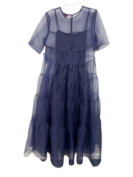 Staud Size Large Navy Blue Polyester Short Sleeve Sheer Tiered Maxi Dress Navy Blue / Large