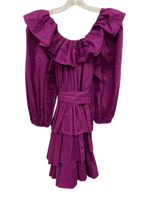 Ulla Johnson Size 6 Purple Pink Cotton Long puff sleeve Ruffles Tiered Dress Purple Pink / 6