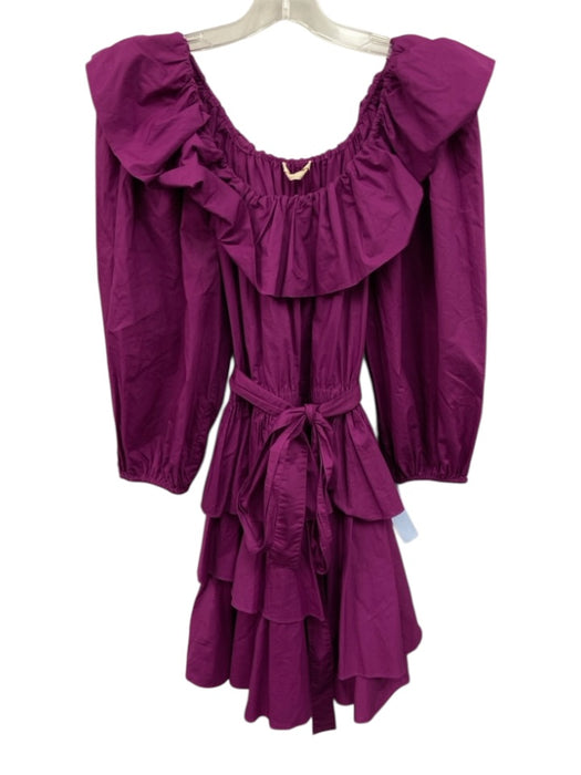 Ulla Johnson Size 6 Purple Pink Cotton Long puff sleeve Ruffles Tiered Dress Purple Pink / 6