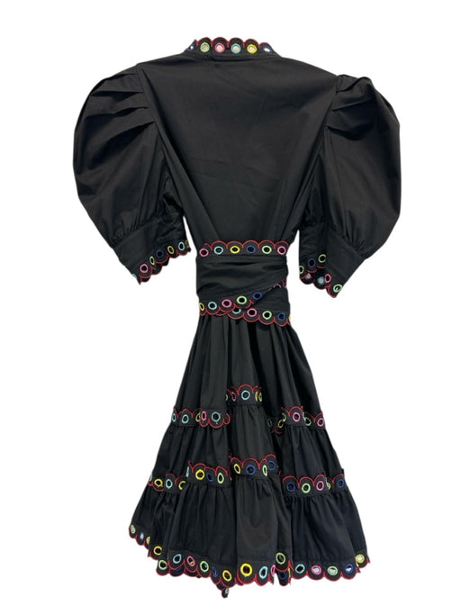 Celia B Size Small Black & Multi Cotton Blend Short Puff Sleeve Eyelet Dress Black & Multi / Small