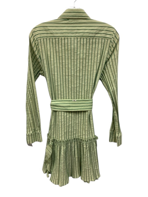 Alexis Size Large Green & Black Cotton Blend Long Sleeve Striped Ruffles Dress Green & Black / Large