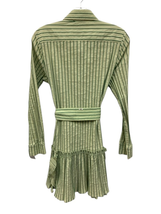 Alexis Size Large Green & Black Cotton Blend Long Sleeve Striped Ruffles Dress Green & Black / Large