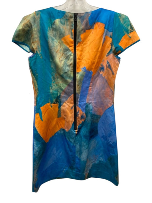 Milly Size 4 Blue, Orange, Green Cotton Blend Cap Sleeve Abstract Print Dress Blue, Orange, Green / 4