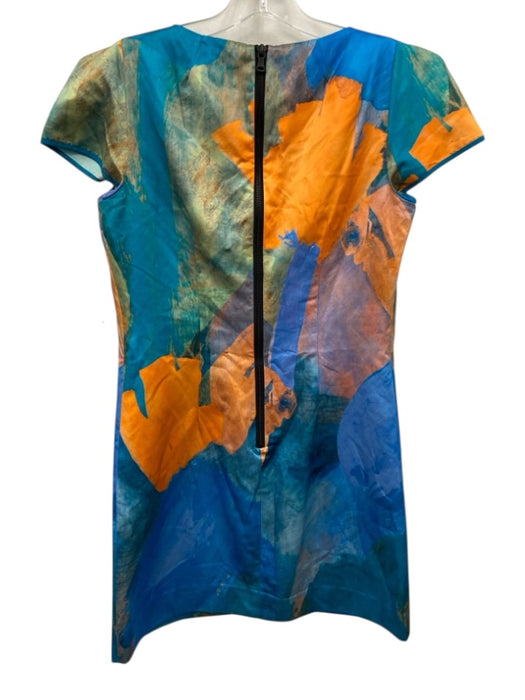Milly Size 4 Blue, Orange, Green Cotton Blend Cap Sleeve Abstract Print Dress Blue, Orange, Green / 4