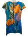 Milly Size 4 Blue, Orange, Green Cotton Blend Cap Sleeve Abstract Print Dress Blue, Orange, Green / 4