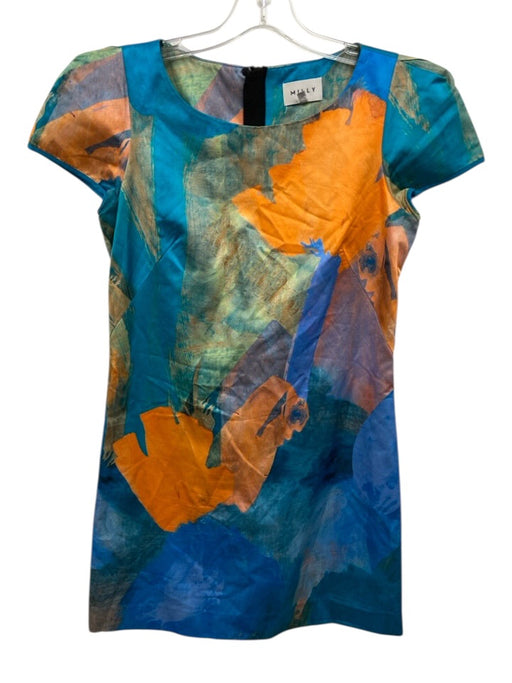 Milly Size 4 Blue, Orange, Green Cotton Blend Cap Sleeve Abstract Print Dress Blue, Orange, Green / 4