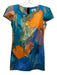 Milly Size 4 Blue, Orange, Green Cotton Blend Cap Sleeve Abstract Print Dress Blue, Orange, Green / 4