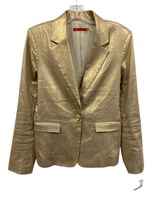 Alice + Olivia Size Medium Gold & Beige Polyester Blend Long Sleeve Jacket Gold & Beige / Medium
