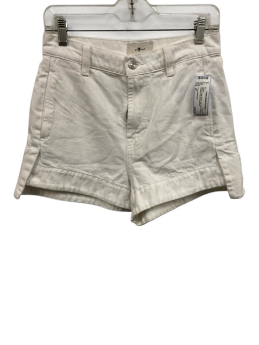 7 For All Mankind Size 27 White Cotton Denim High Rise Pleated Pockets Shorts White / 27