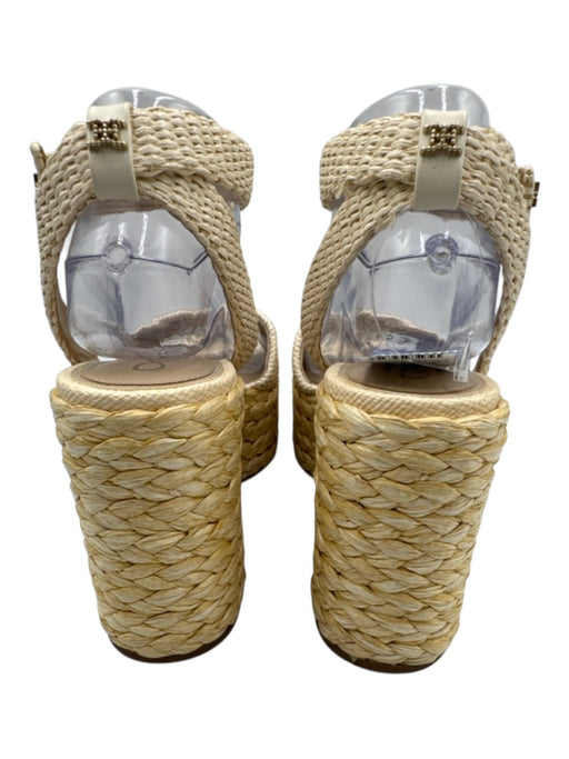 Sam Edelman Shoe Size 8 Beige Straw open toe Ankle Wrap Platform Buckle Wedges Beige / 8