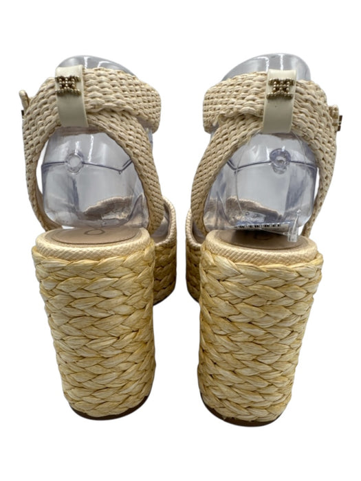 Sam Edelman Shoe Size 8 Beige Straw open toe Ankle Wrap Platform Buckle Wedges Beige / 8