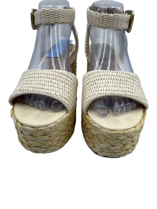Sam Edelman Shoe Size 8 Beige Straw open toe Ankle Wrap Platform Buckle Wedges Beige / 8