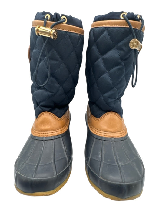 Tory Burch Shoe Size 8 navy blue & tan Rubber Leather trim Quilted Boots navy blue & tan / 8
