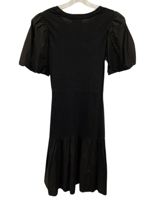 Nation Size Medium Black Cotton Short Bubble Sleeve Gathered Mixed Fabric Dress Black / Medium