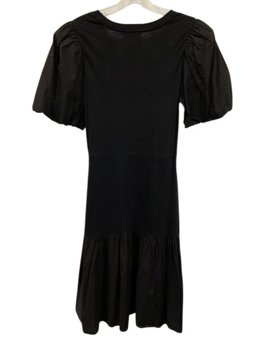 Nation Size Medium Black Cotton Short Bubble Sleeve Gathered Mixed Fabric Dress Black / Medium