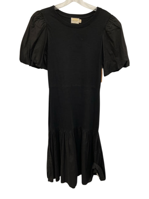 Nation Size Medium Black Cotton Short Bubble Sleeve Gathered Mixed Fabric Dress Black / Medium