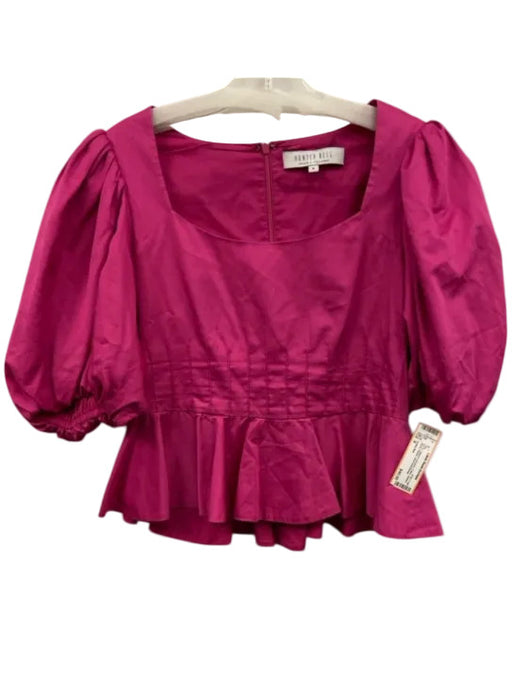 Hunter Bell Size 6 Hot pink Cotton Square Neck Peplum Short Puff Sleeve Top Hot pink / 6