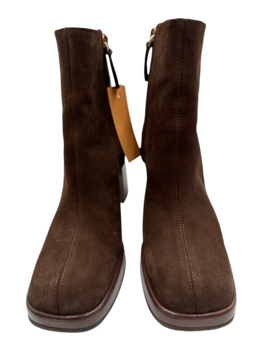 Tod's Shoe Size 38 Brown Leather Suede Square Toe Paneled Platform Boots Brown / 38