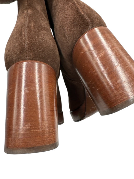 Tod's Shoe Size 38 Brown Leather Suede Square Toe Paneled Platform Boots Brown / 38