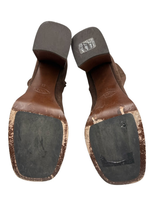 Tod's Shoe Size 38 Brown Leather Suede Square Toe Paneled Platform Boots Brown / 38