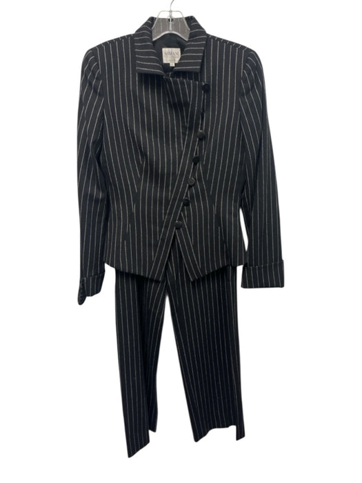 Armani Collection Size 6 Black & White Wool Blend Long Sleeve Pinstripe Pant Set Black & White / 6