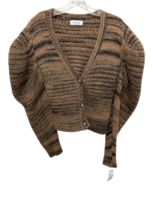 Naadam Size S Brown & Black Alpaca Blend Knit Puff Shoulder Button Front Sweater Brown & Black / S