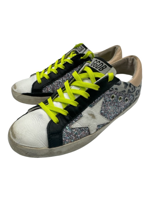 Golden Goose Shoe Size 36 Silver, Gray, Black & White Leather Glitter Sneakers Silver, Gray, Black & White / 36