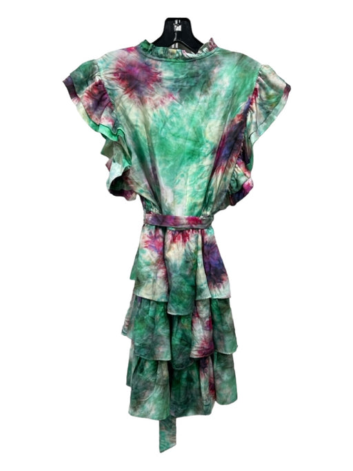 Marie Oliver Size M Green, Purple & White Silk & Cotton Tiered Tye Dye Dress Green, Purple & White / M