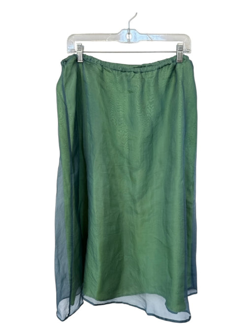 Eileen Fisher Size L Green & Teal Silk Iridescent Elastic Waist Midi Skirt Green & Teal / L