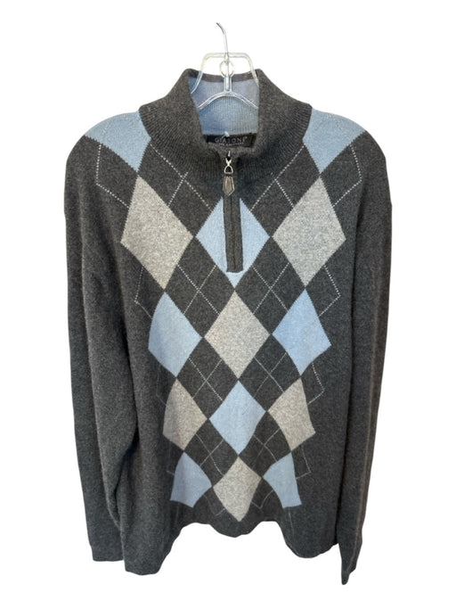 Giasone Size XL Blue & Gray Cashmere Argyle Half Zip Men's Sweater XL