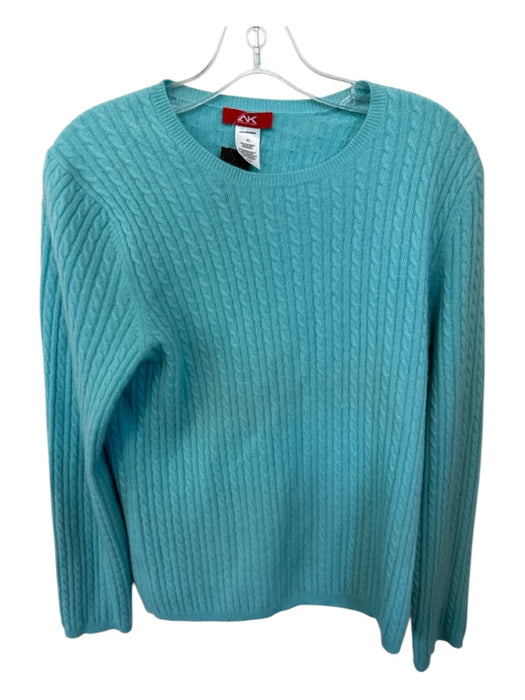 Anne Klein Size XL Aqua Cashmere Cable Knit Long Sleeve Sweater Aqua / XL