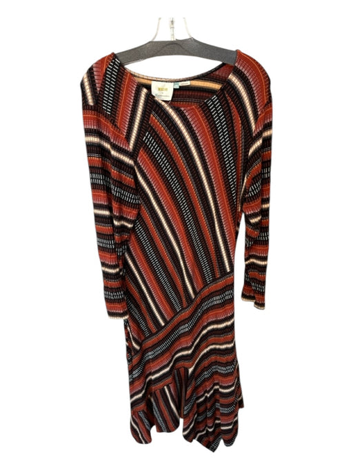 Maeve Size 2X Orange & Black Viscose Blend Long Sleeve Striped Midi Dress Orange & Black / 2X