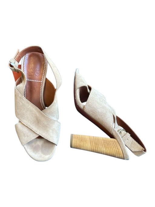 Lanvin Shoe Size 38.5 Brown Suede Block Heel Crossover Ankle Strap Sandals Brown / 38.5