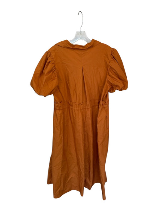 Beulah Size L Rust Cotton Short Balloon Sleeve Collar Button Down Maxi Dress Rust / L
