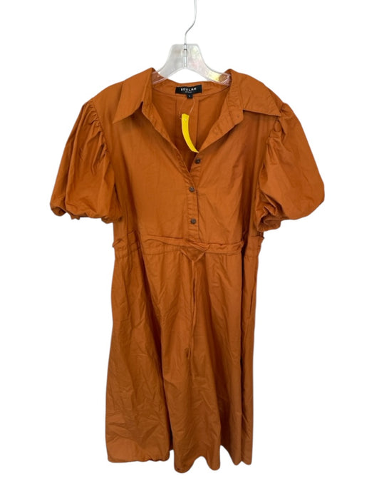 Beulah Size L Rust Cotton Short Balloon Sleeve Collar Button Down Maxi Dress Rust / L