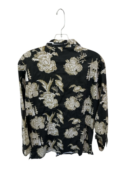 Tizzie Size XL Black & Green Cotton Denim Botanical Long Sleeve Button Down Top Black & Green / XL