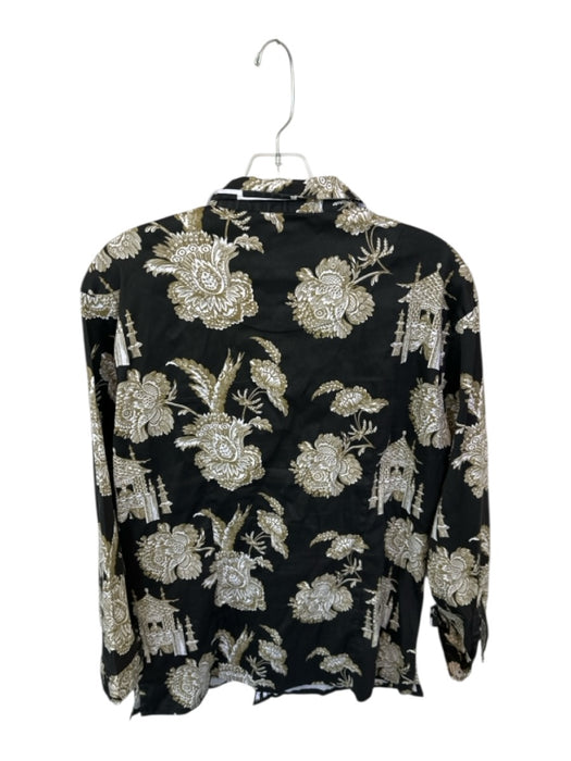 Tizzie Size XL Black & Green Cotton Denim Botanical Long Sleeve Button Down Top Black & Green / XL